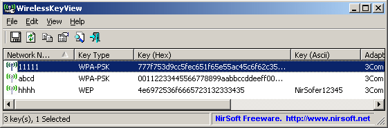 Просмотр ключей WEP и WPA для Wi-Fi